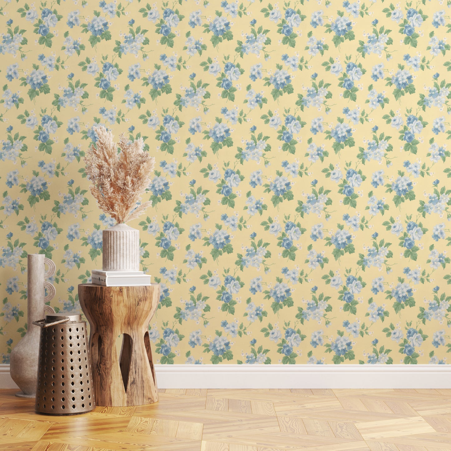 Tessa Floral Blue Roses on Yellow