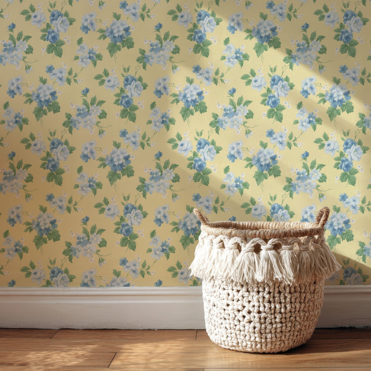 Tessa Floral Blue Roses on Yellow