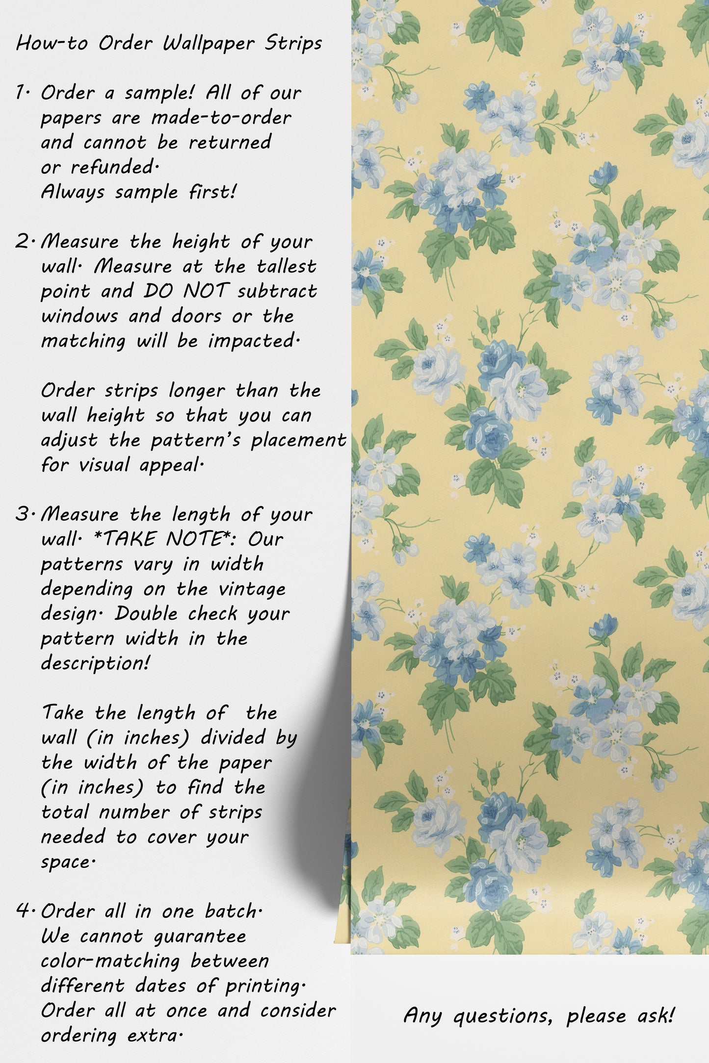 Tessa Floral Blue Roses on Yellow
