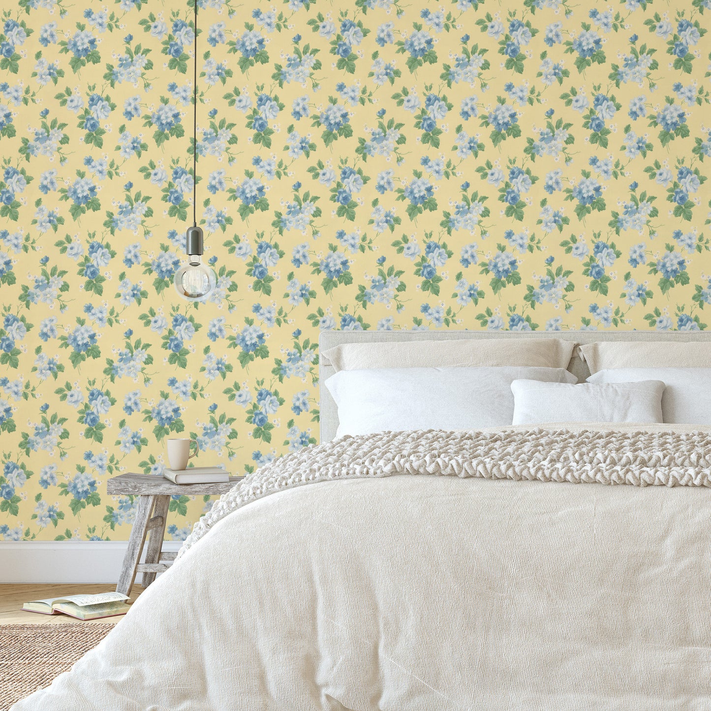 Tessa Floral Blue Roses on Yellow