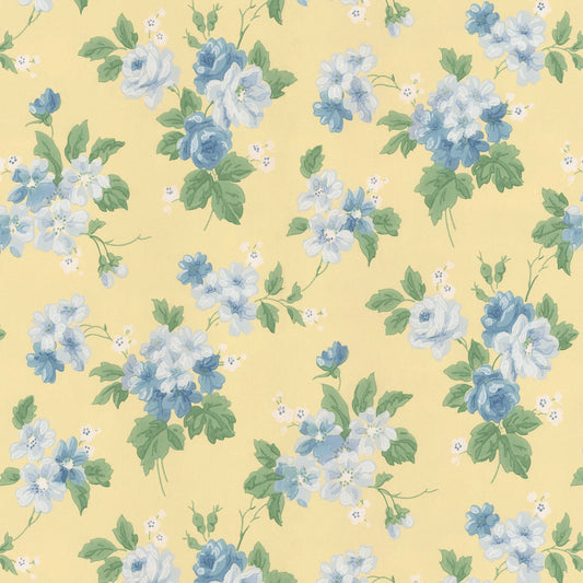 Tessa Floral Blue Roses on Yellow