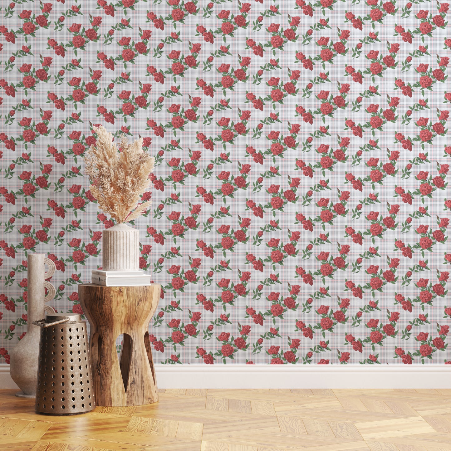 Tori Red Roses Floral on Plaid