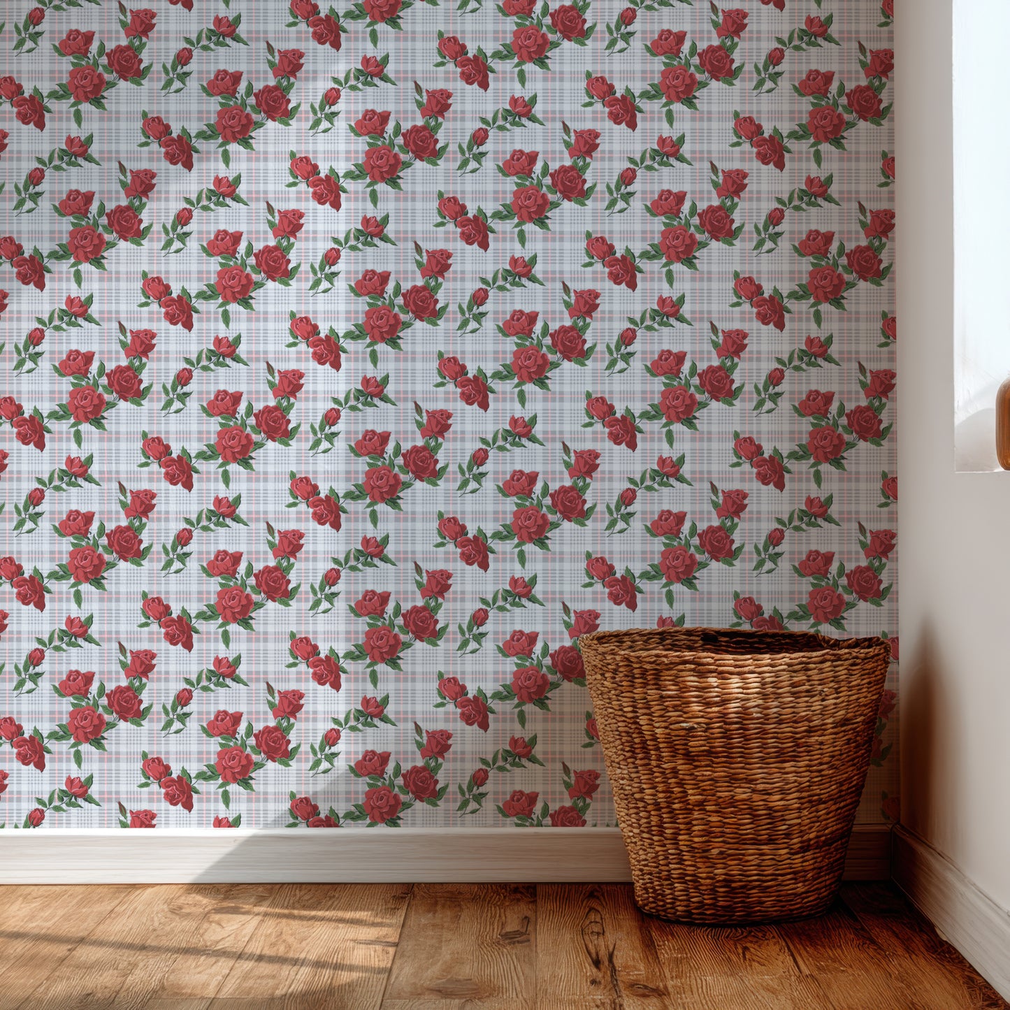 Tori Red Roses Floral on Plaid