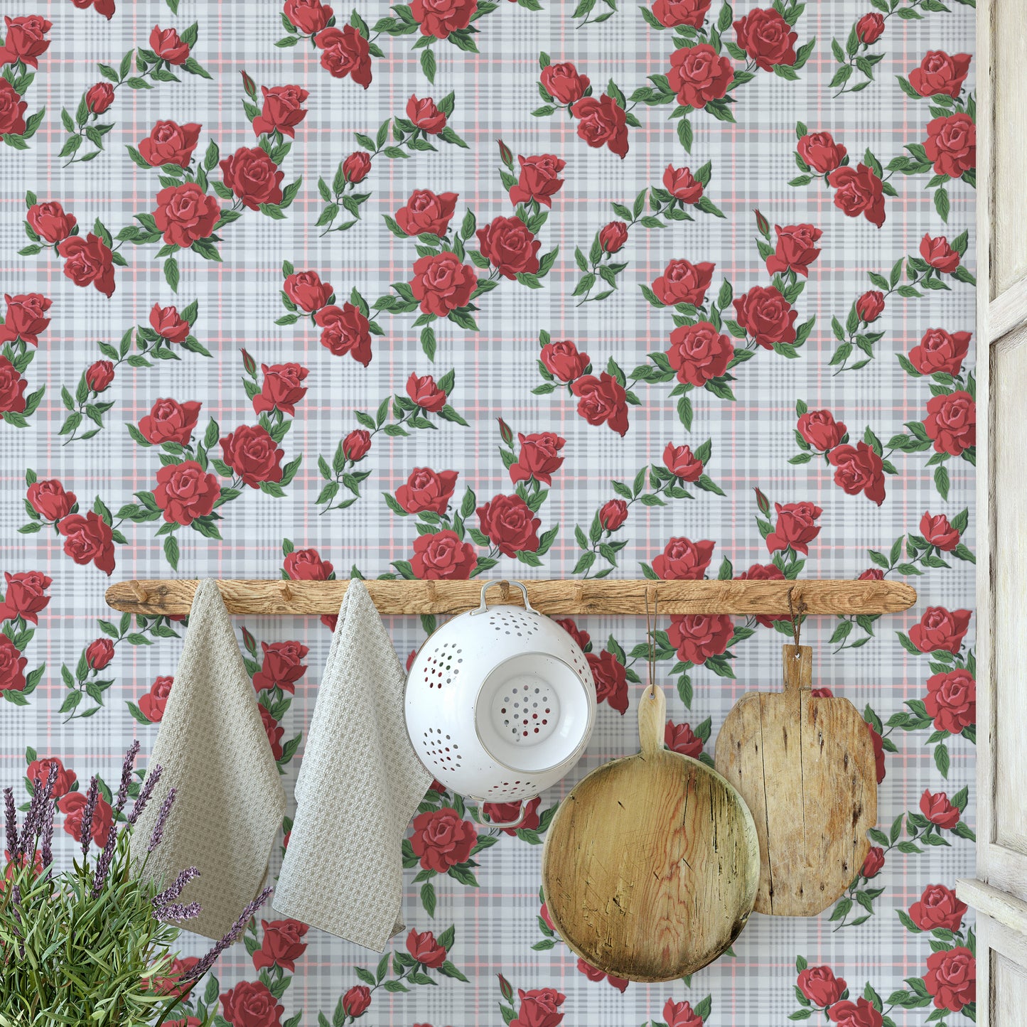 Tori Red Roses Floral on Plaid