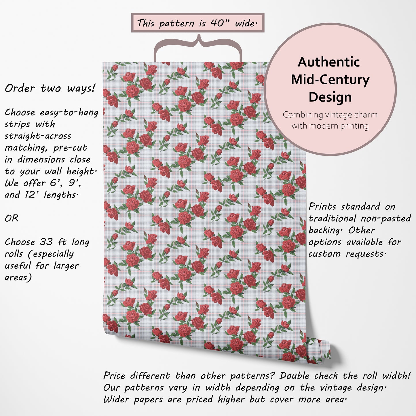 Tori Red Roses Floral on Plaid