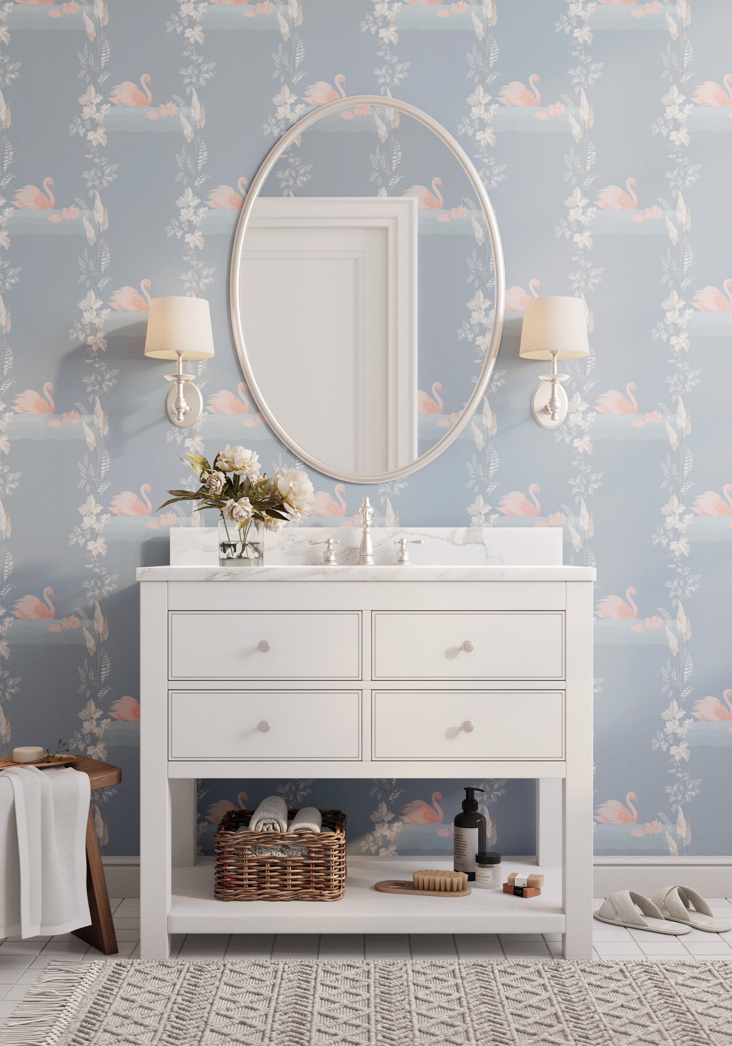 Pink Swans Bathroom
