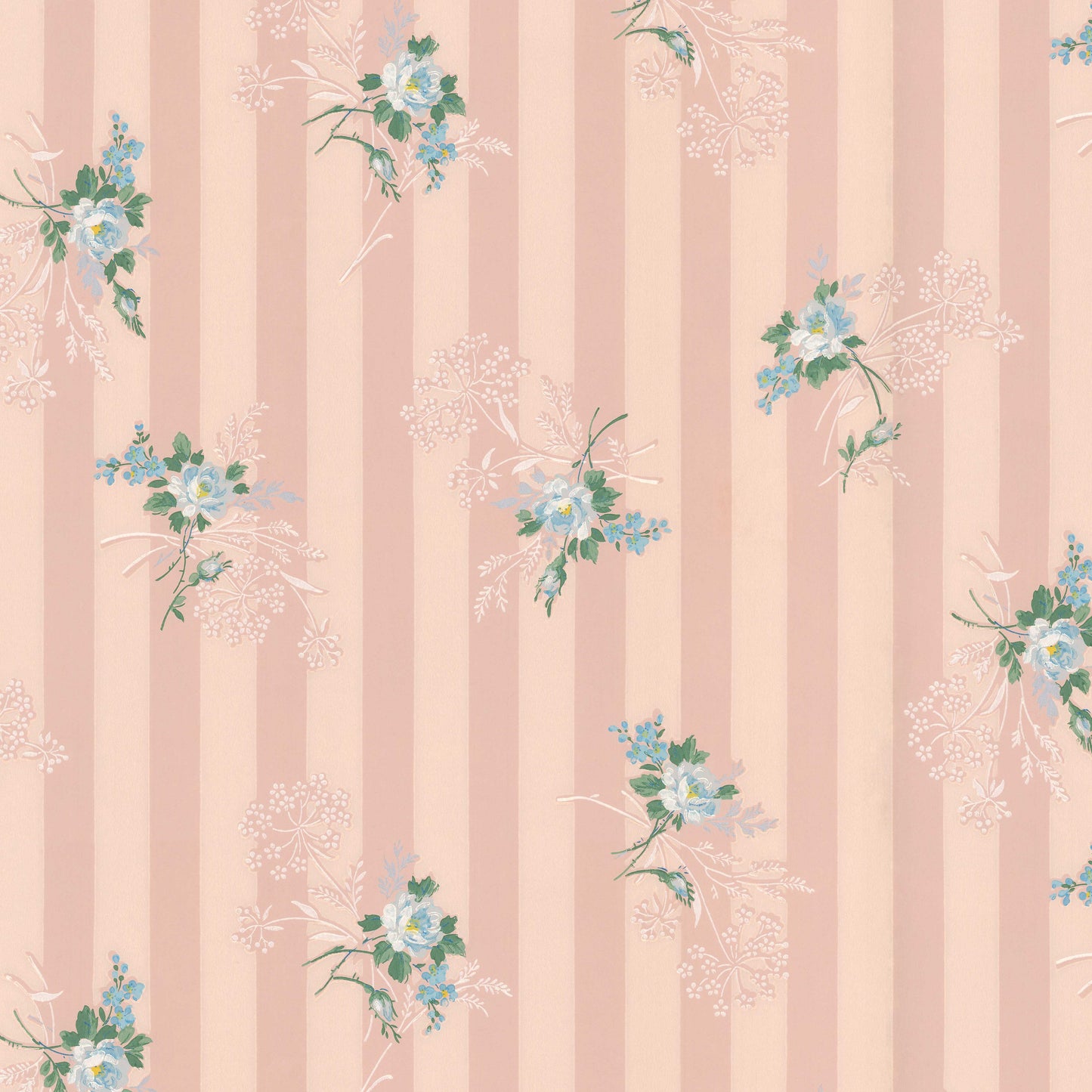Dori Floral Blue Roses on Pink Stripe