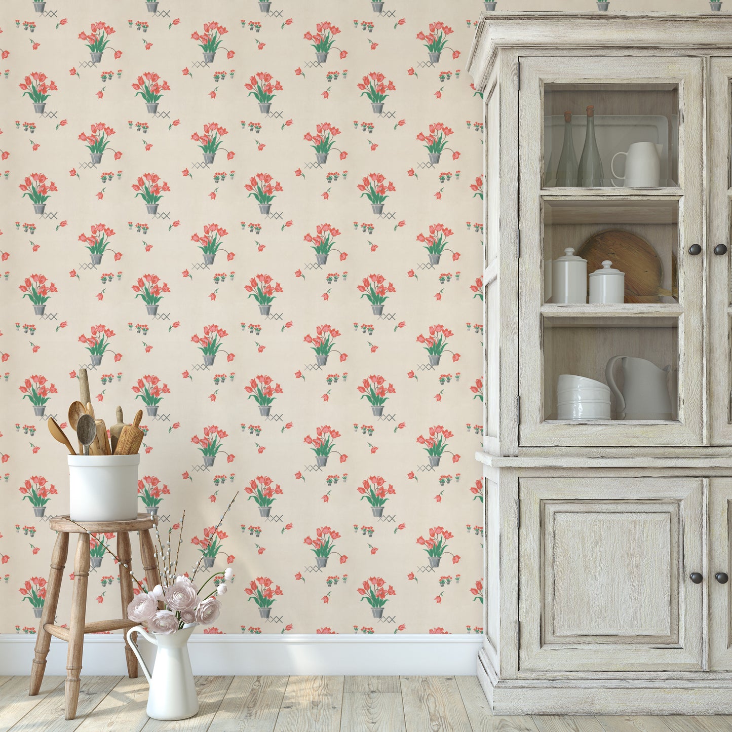 Red Potted Tulips Kitchen Floral