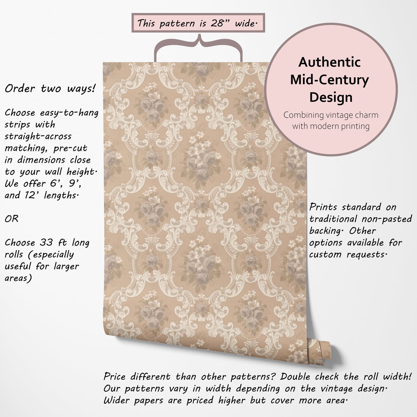 Pearl Rose Floral Damask