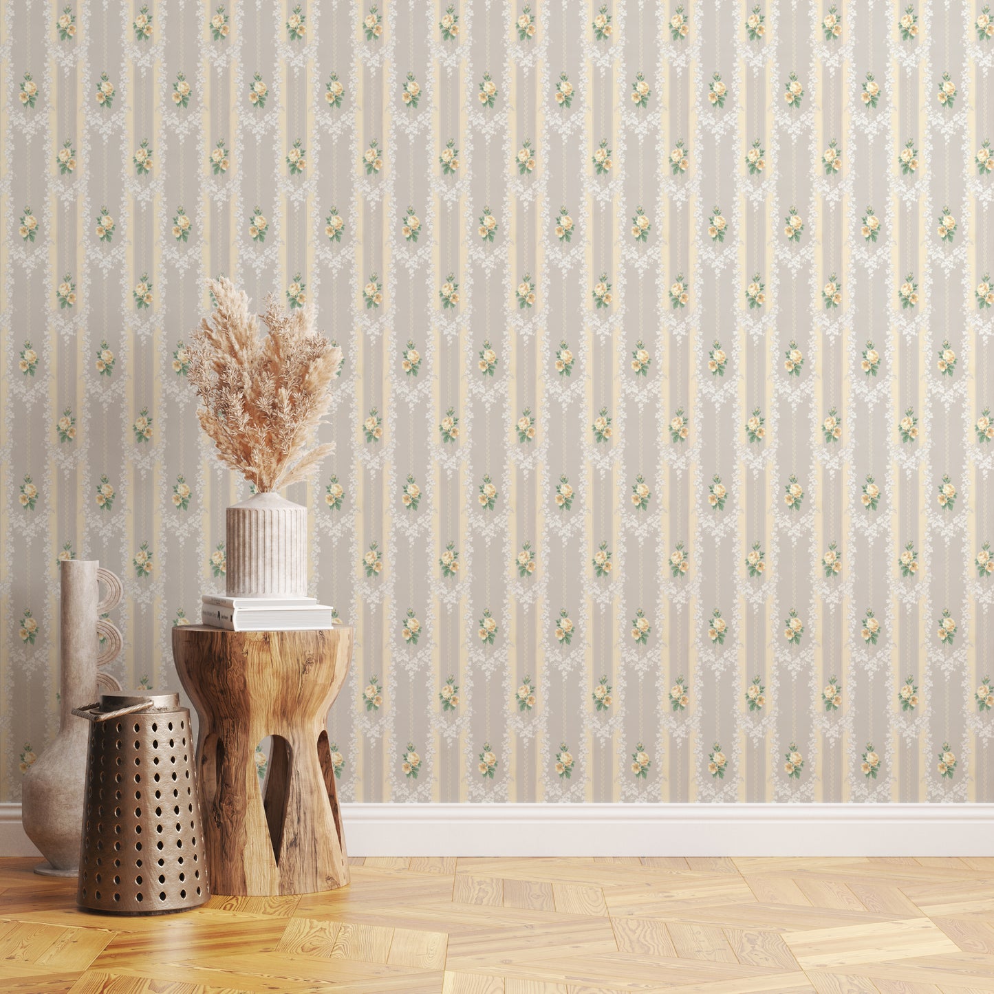 Cristi Yellow Roses Floral Stripe