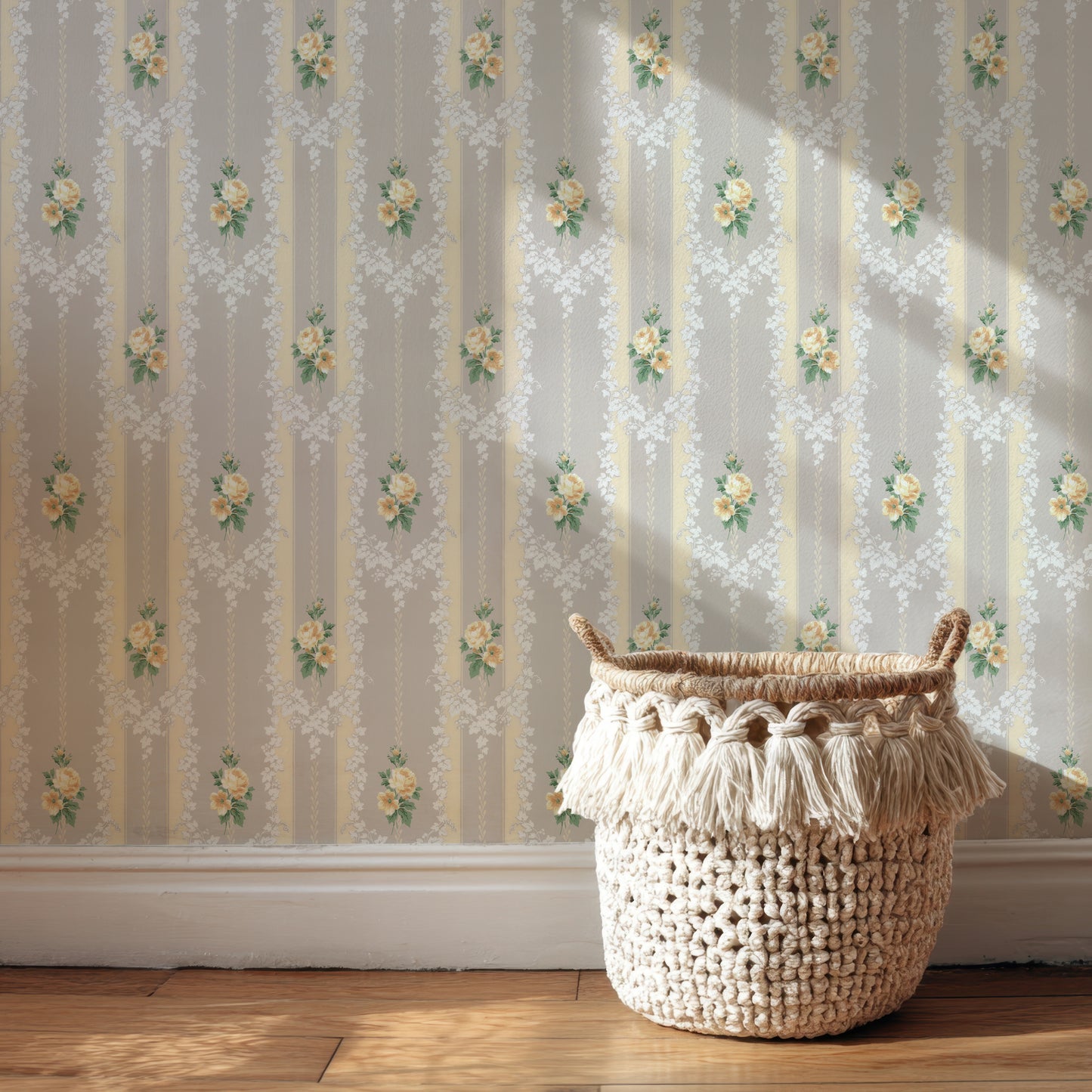 Cristi Yellow Roses Floral Stripe