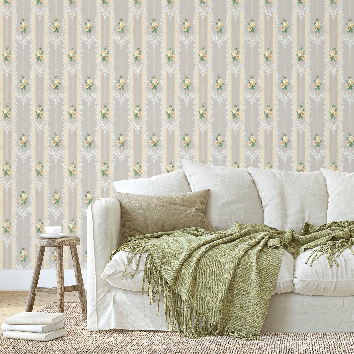 Cristi Yellow Roses Floral Stripe