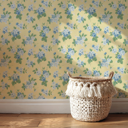 Tessa Floral Blue Roses on Yellow
