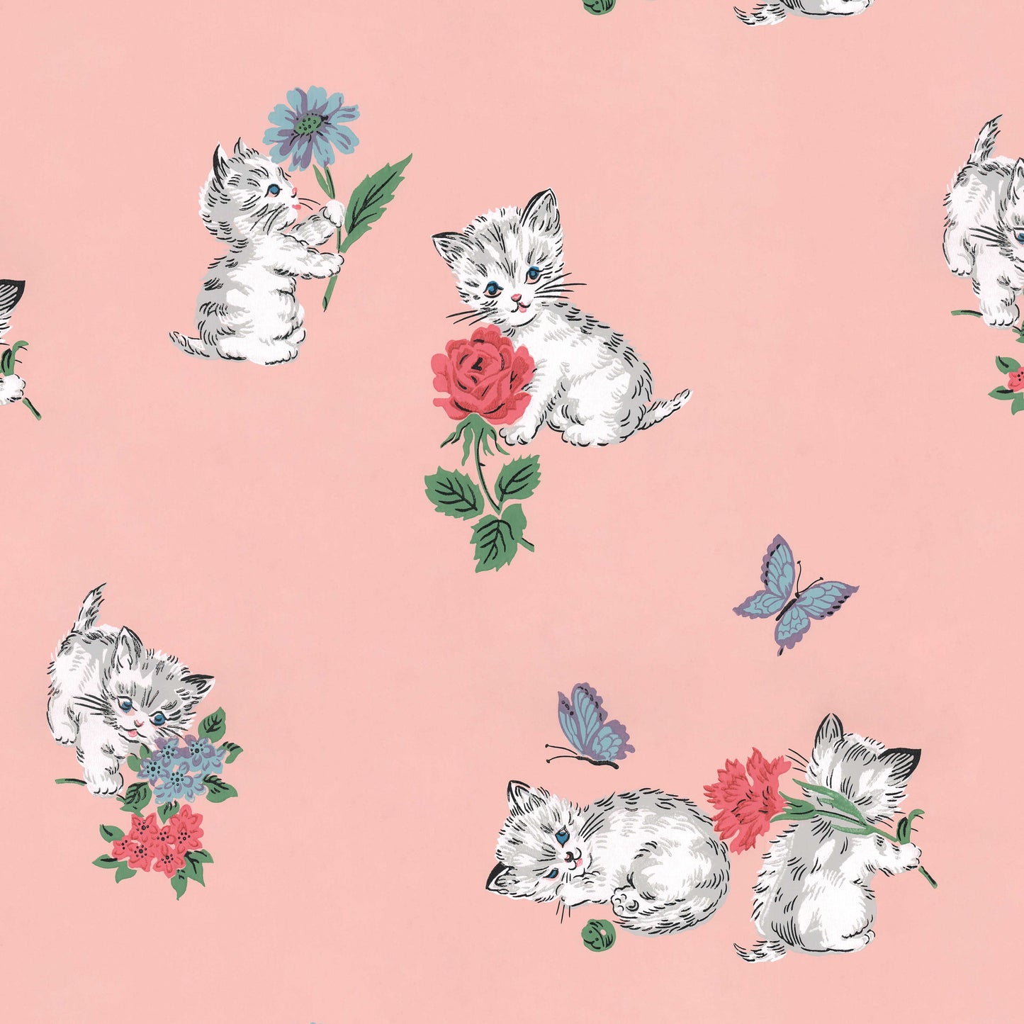 Dinah Kittens and Butterflies Childrens Theme in Pink