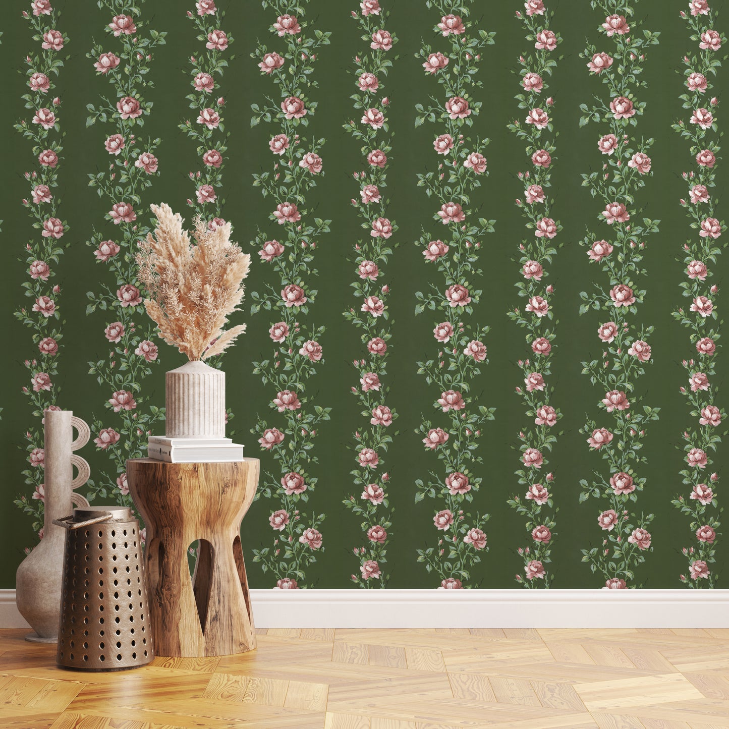 Wren Floral Stripe Pink Roses