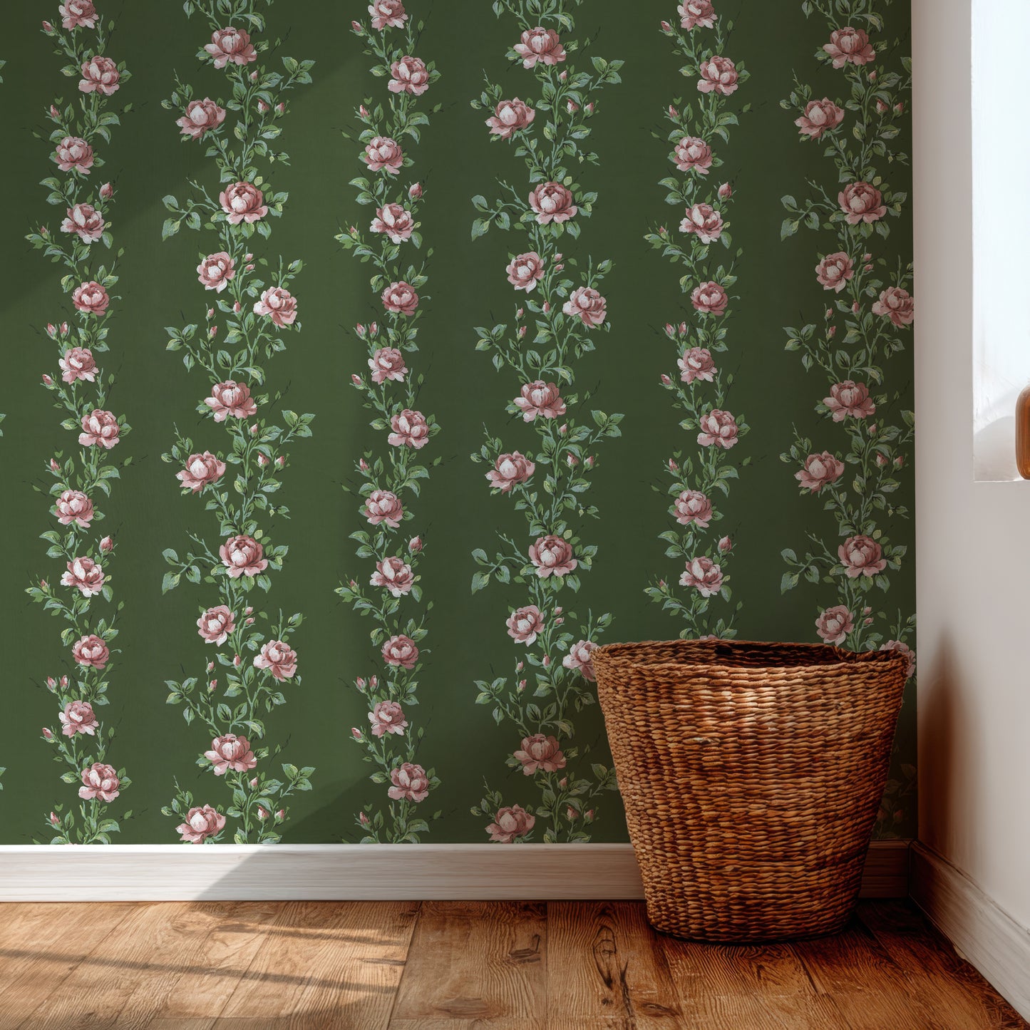 Wren Floral Stripe Pink Roses