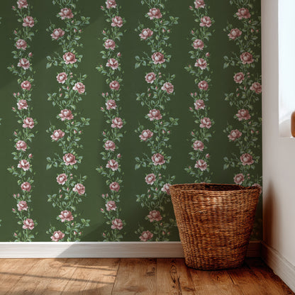Wren Floral Stripe Pink Roses