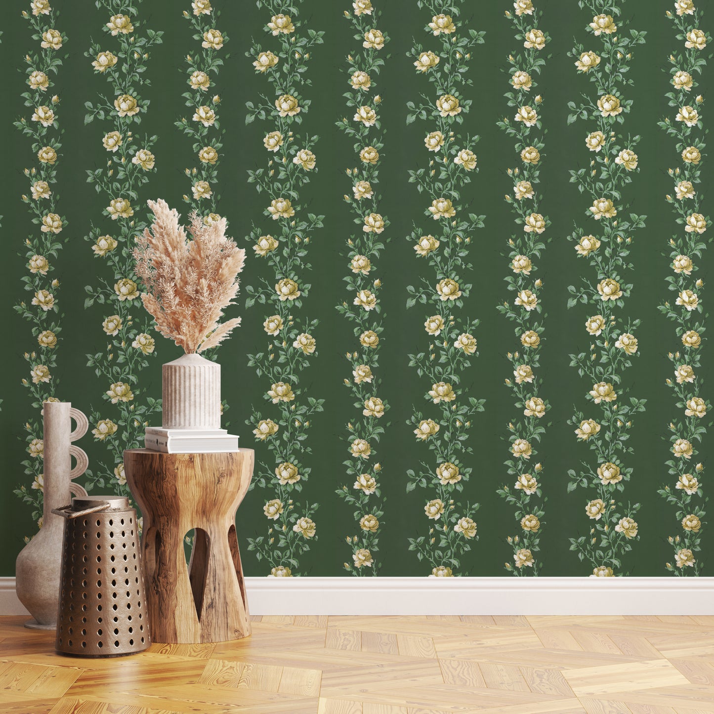 Wren Floral Stripe Yellow Roses