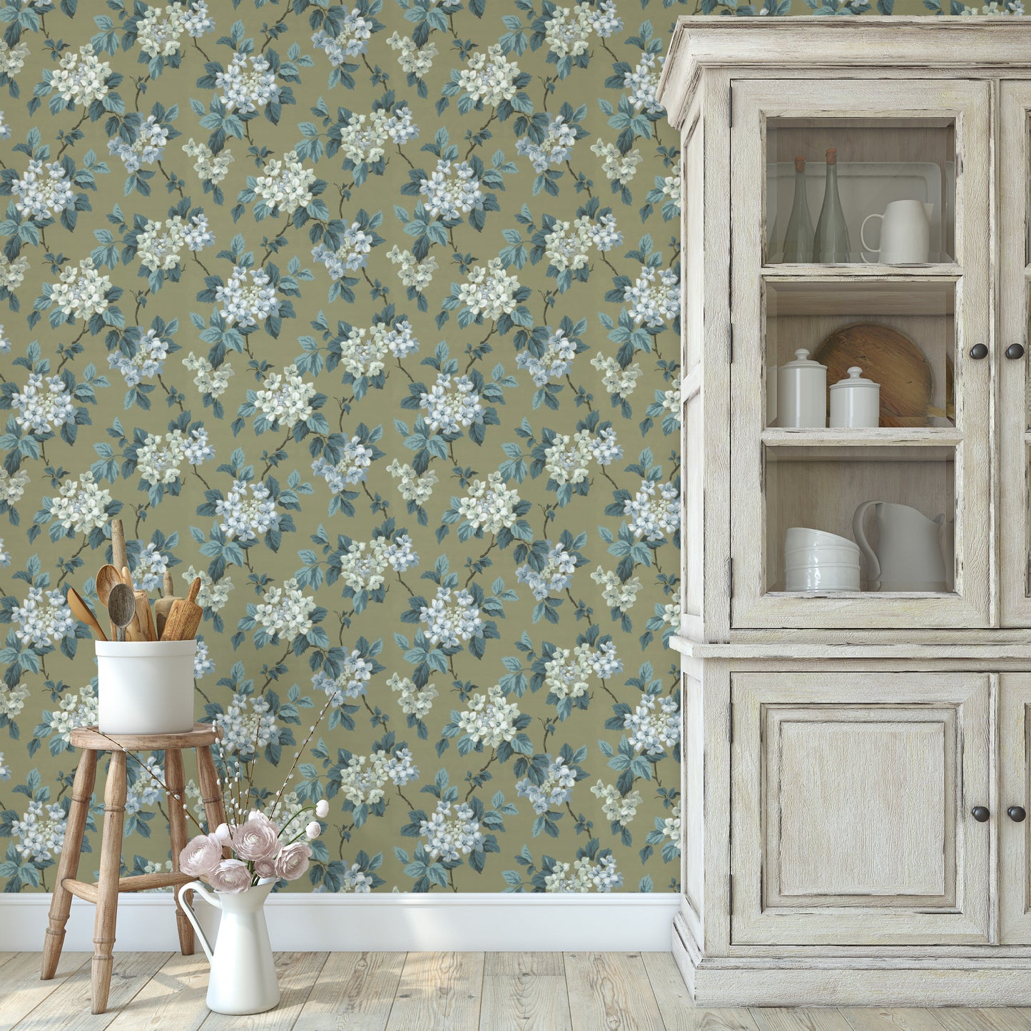 Davy Hydrangea Floral in Olive