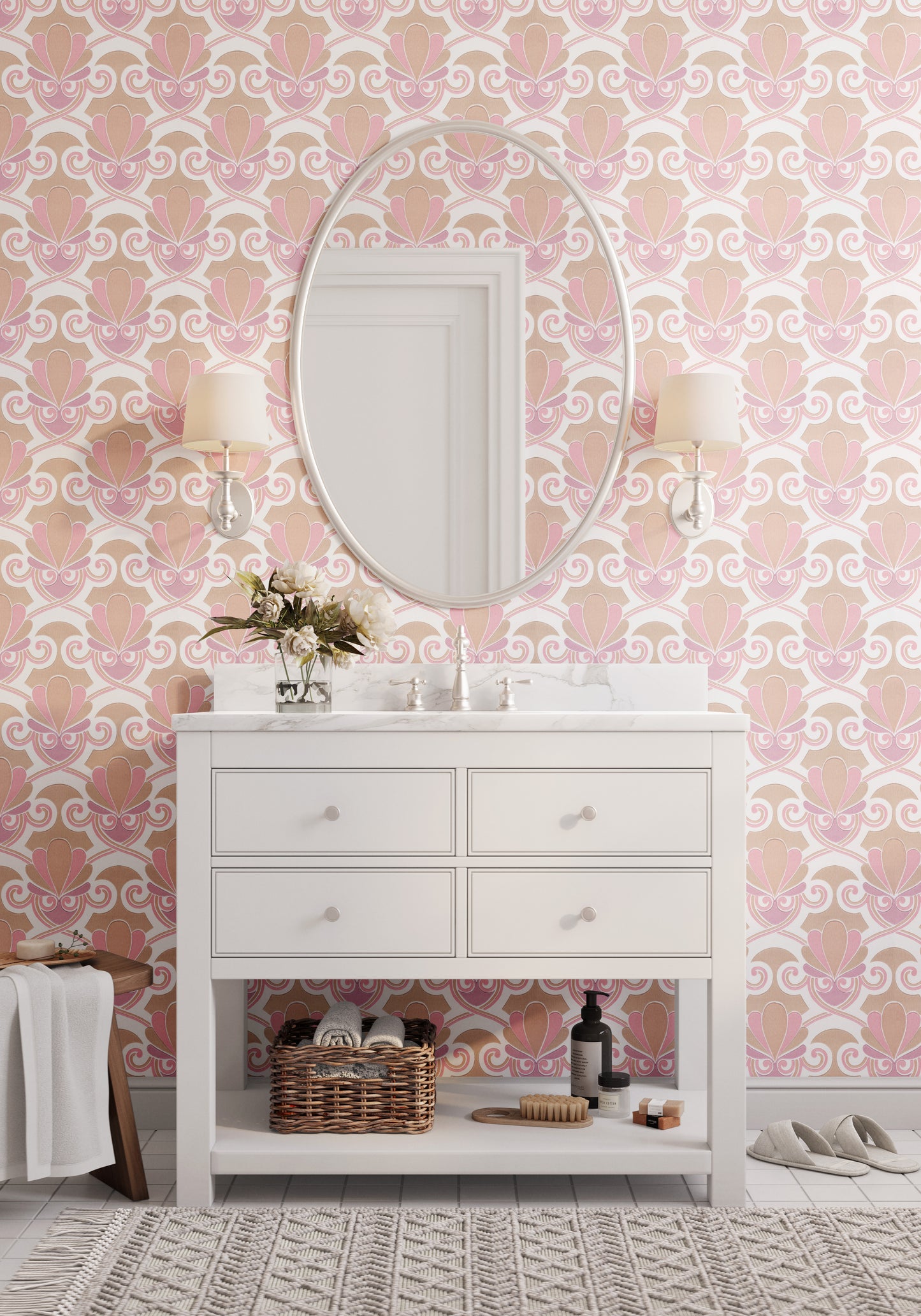 Olympia Midcentury Clam Shell Geometric or Bathroom in Pink