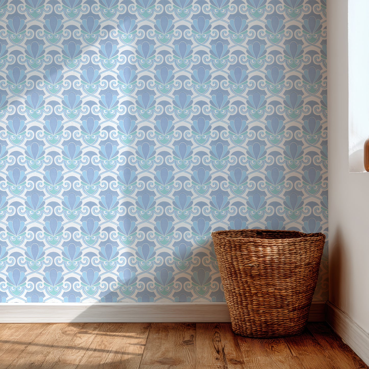 Olympia Midcentury Clam Shell Geometric or Bathroom in Blue