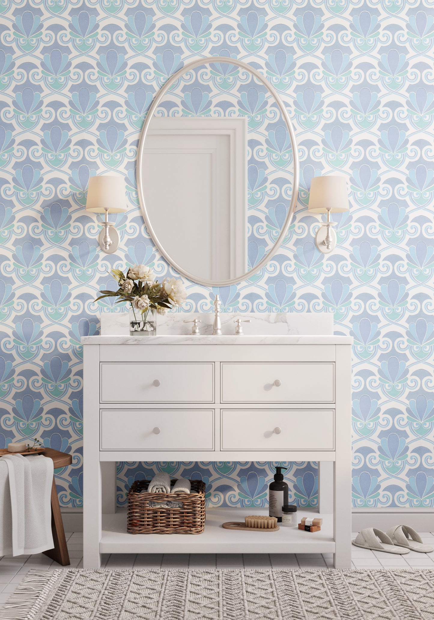 Olympia Midcentury Clam Shell Geometric or Bathroom in Blue