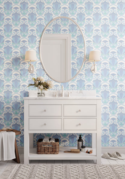 Olympia Midcentury Clam Shell Geometric or Bathroom in Blue