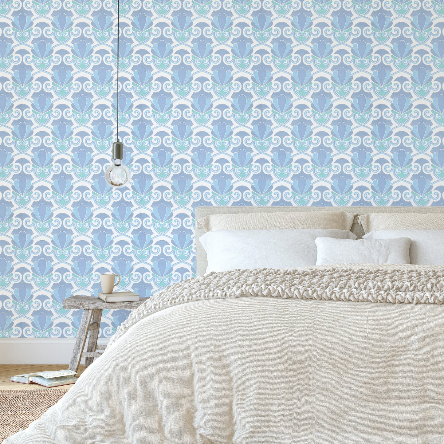 Olympia Midcentury Clam Shell Geometric or Bathroom in Blue