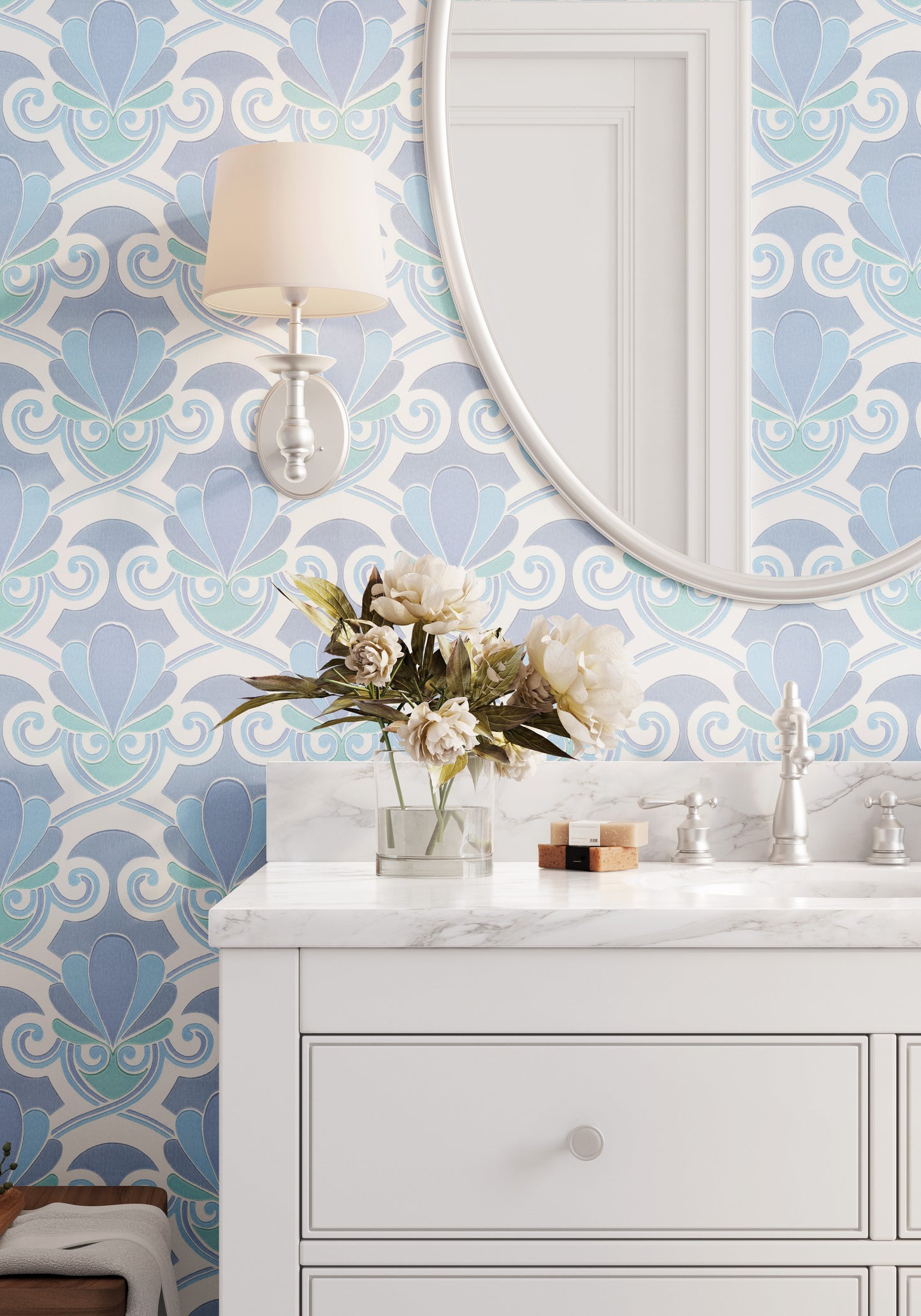 Olympia Midcentury Clam Shell Geometric or Bathroom in Blue