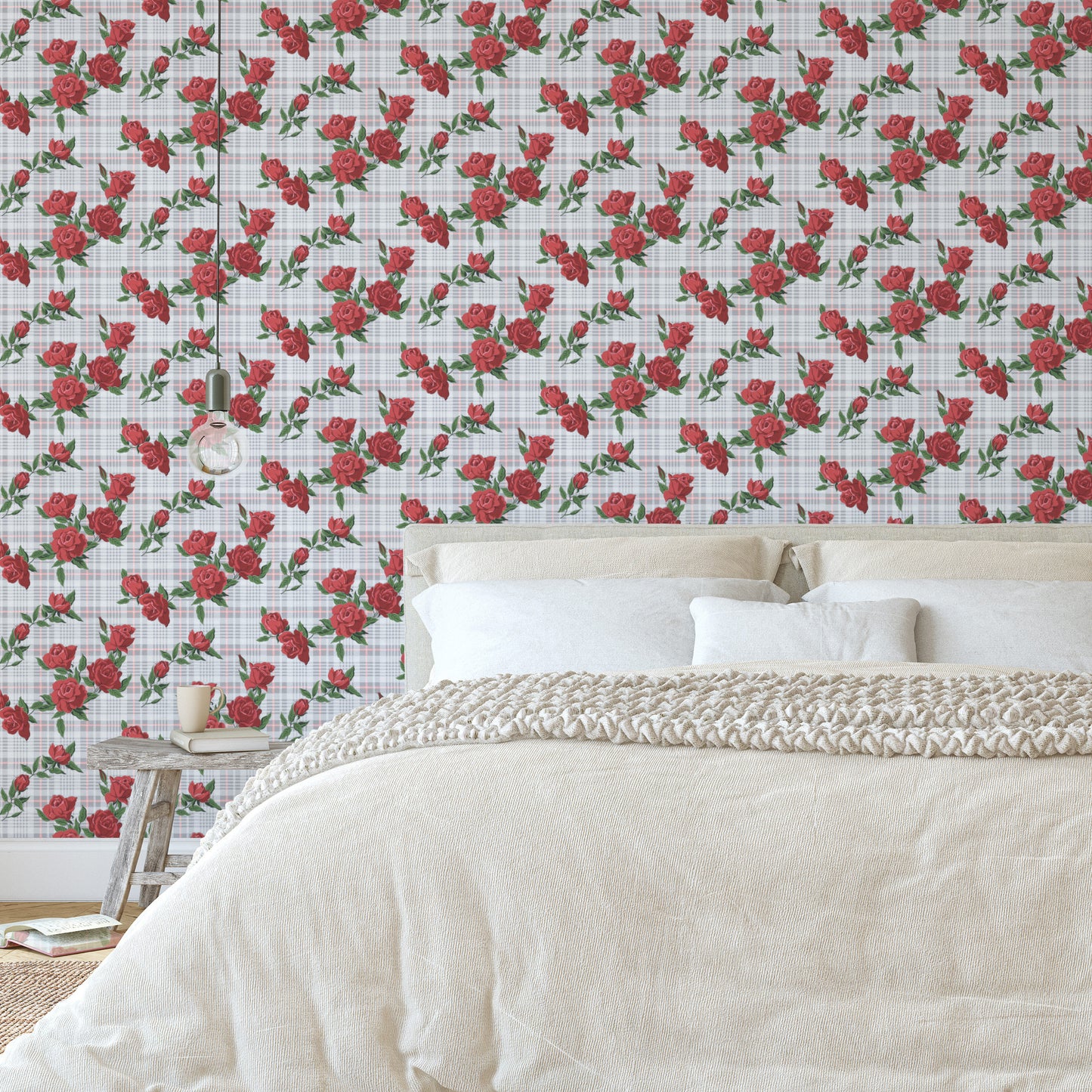 Tori Red Roses Floral on Plaid