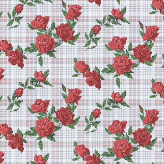 Tori Red Roses Floral on Plaid