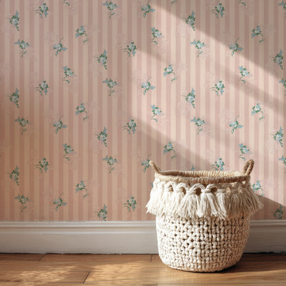 Dori Floral Blue Roses on Pink Stripe