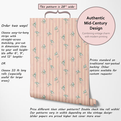Dori Floral Blue Roses on Pink Stripe