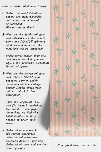 Dori Floral Blue Roses on Pink Stripe