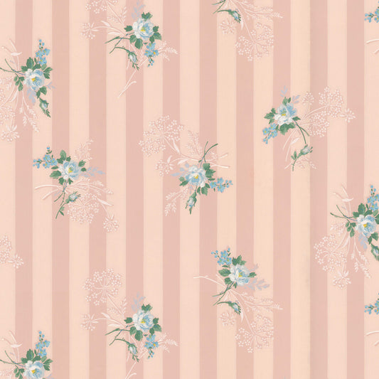 Dori Floral Blue Roses on Pink Stripe