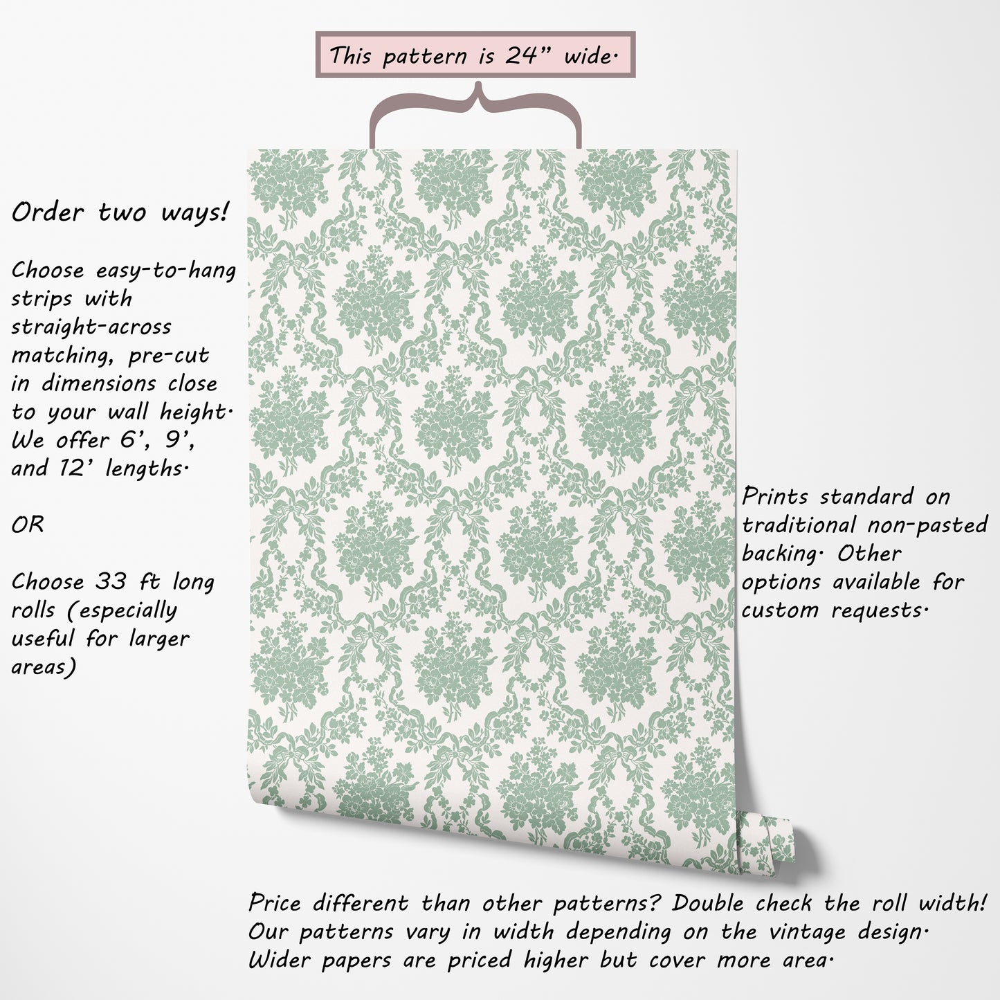 Victorian Floral Damask in Green Hannah's Treasures Designs