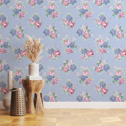 Large Romantic Roses and Hydrangeas in Blue Hannah's Treasures Designs