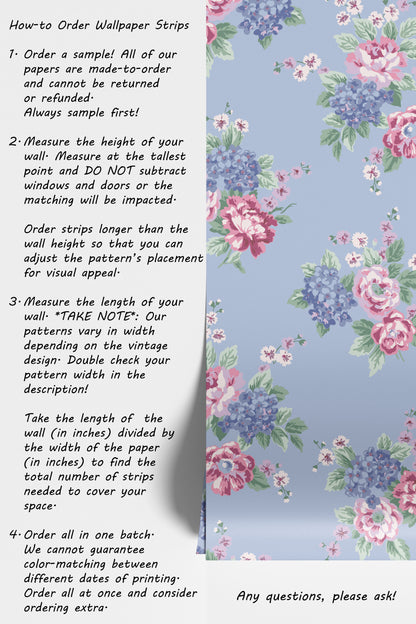 Large Romantic Roses and Hydrangeas in Blue Hannah's Treasures Designs