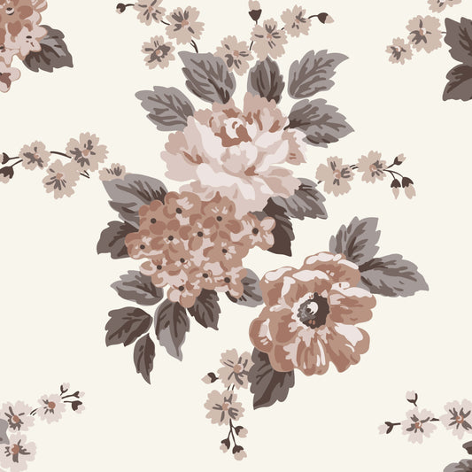 Large Romantic Roses and Hydrangeas in Cocoa and Cream Hannah's Treasures Design