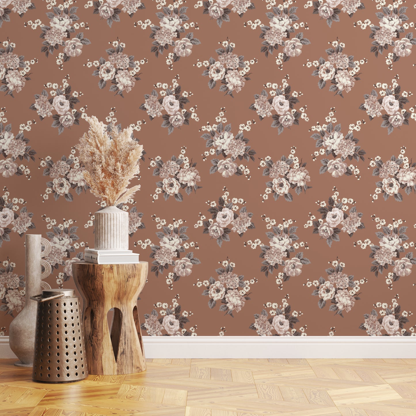 Large Romantic Roses and Hydrangeas in Mocha Mousse Hannah's Treasures Design